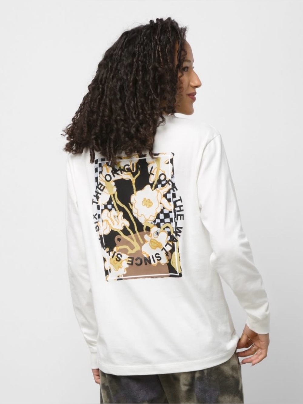 Vans Women XS Wrapped BFF Long Sleeve T-Shirt Marshmallow White Floral Graphic